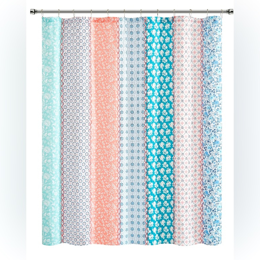 New The Pioneer Woman Ditsy Patchwork Cotton-Rich Shower Curtain, 72"×72"
